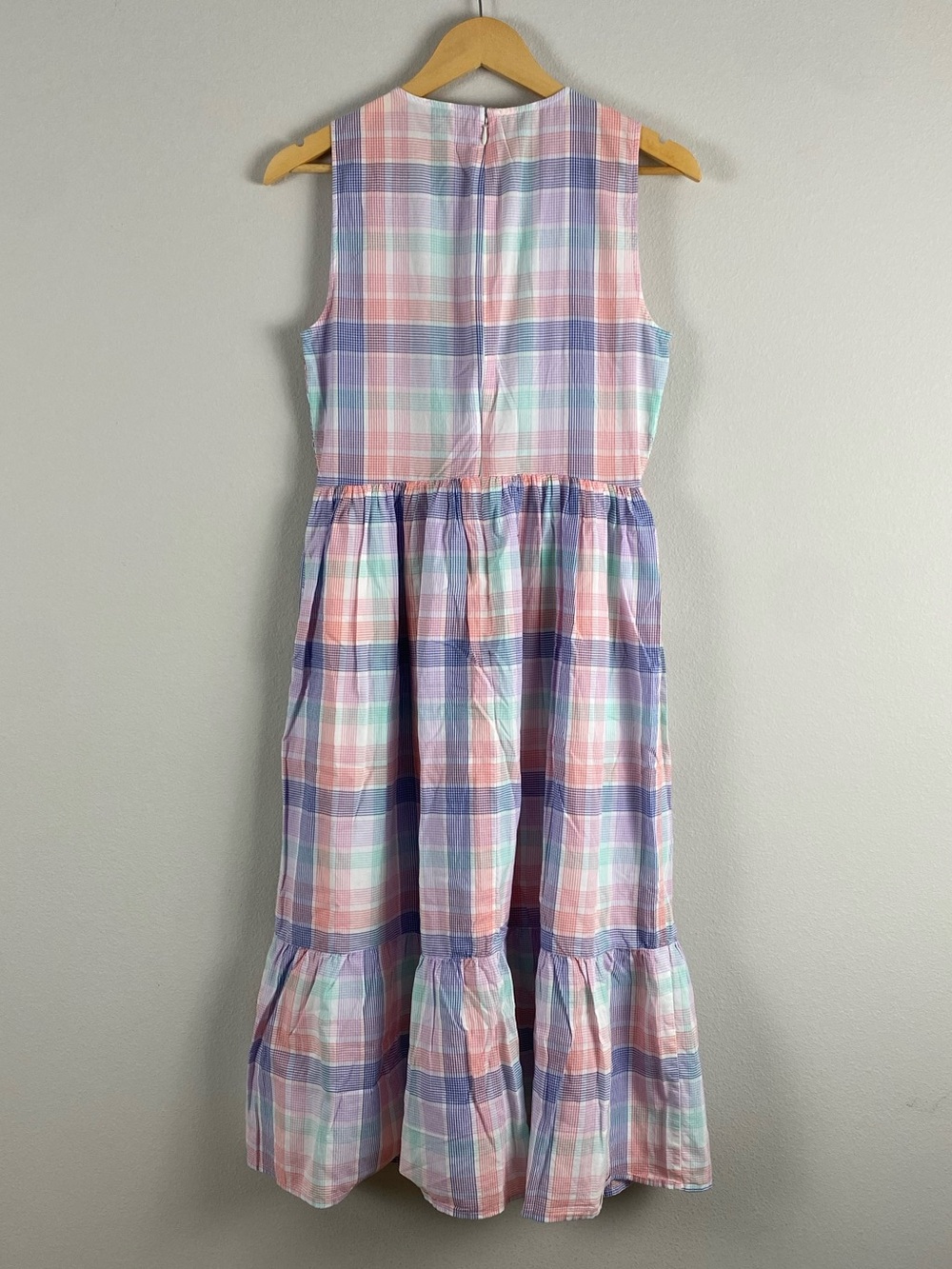 J. Crew Factory Pastel Plaid Smocked Midi Dress | 2 Pockets | Multicolor - Picture 2 of 16